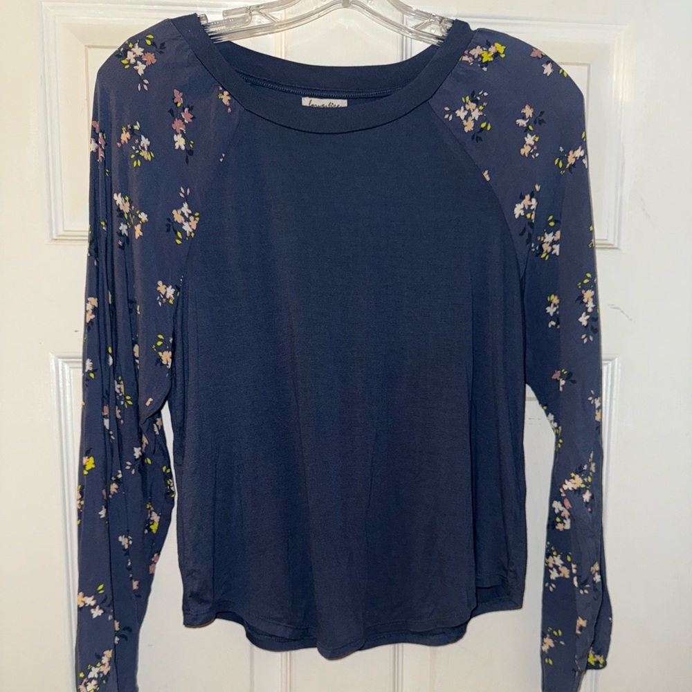 love, Fire Navy Floral Long Sleeve Blouse